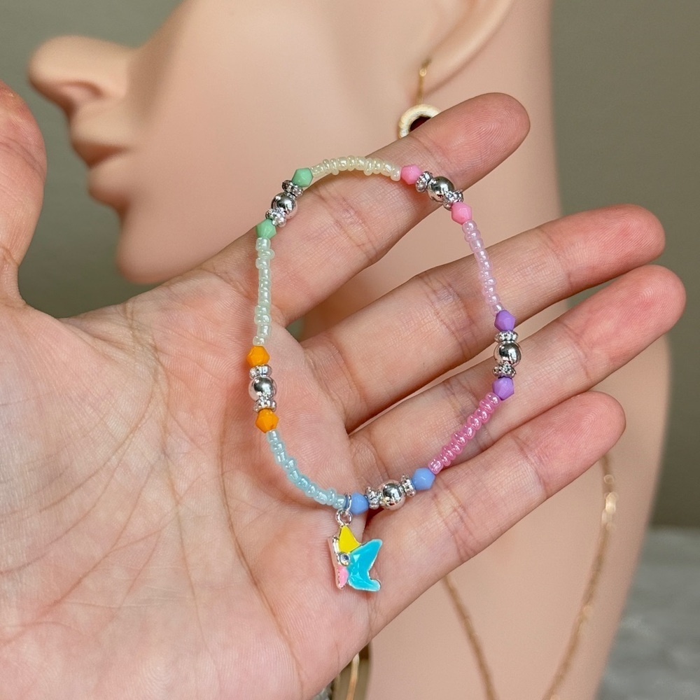 Colorful Beaded Bracelet with Butterfly Charm - Picture 4 of 5